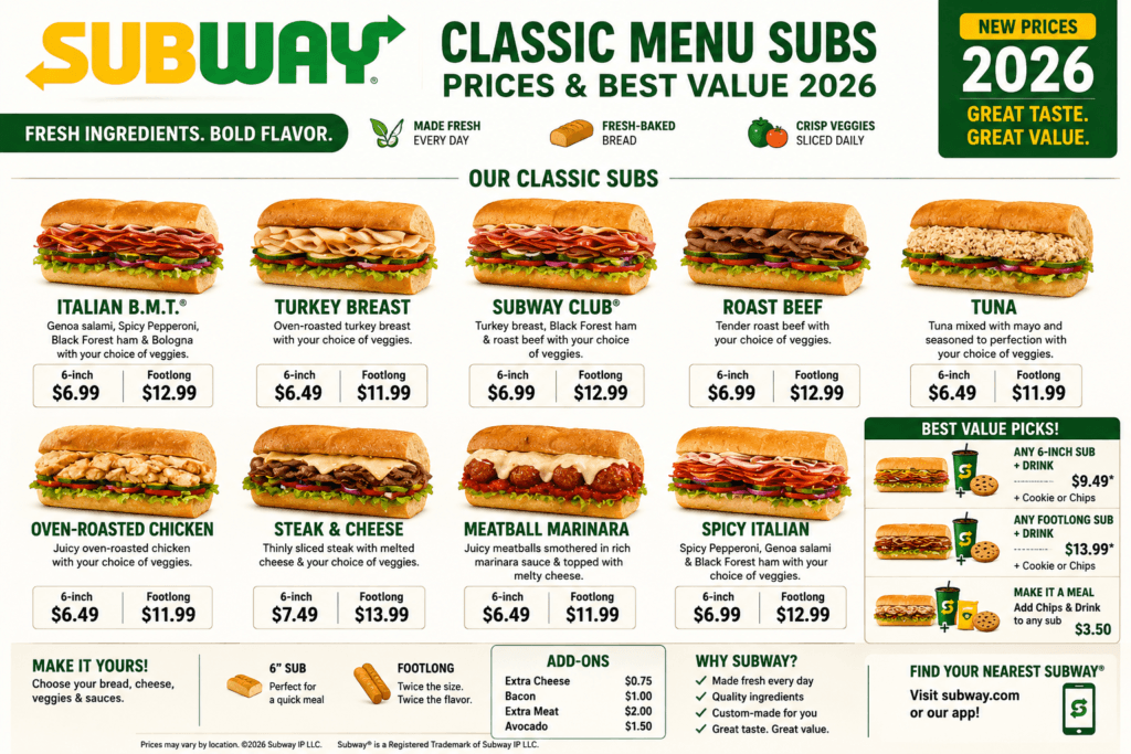 Subway Classic Menu Subs Prices & Best Value 2026