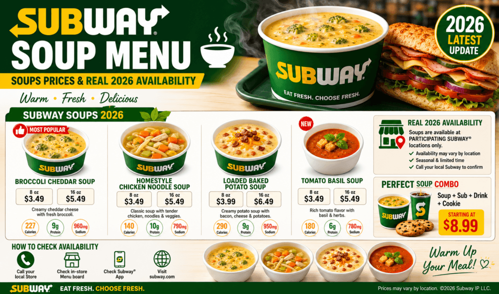 Subway Soup Menu: Soups Prices & Real 2026 Availability
