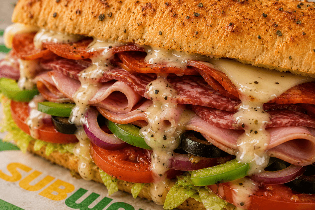 Subway Ultimate B.M.T. ingredients including provolone and MVP parmesan vinaigrette